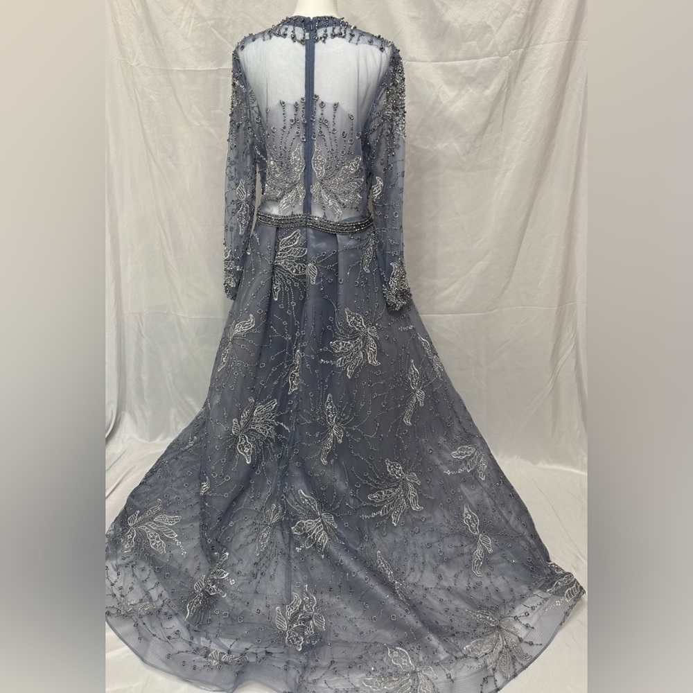 Elegant Blue Grey Gown - Picture 6 of 12